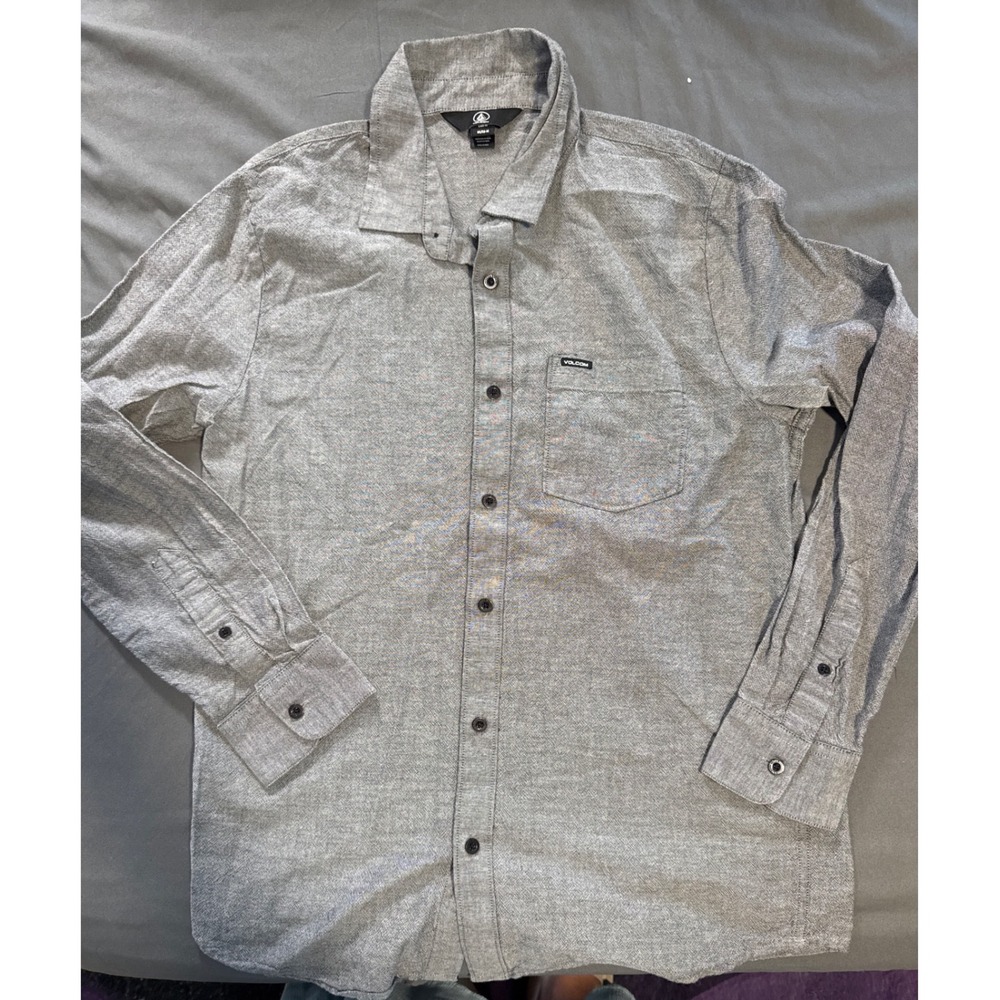 Volcom Shirt Mens Medium True To This Grey Button-down EUC